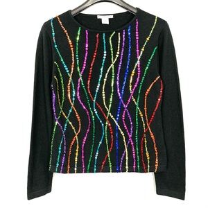 Vintage Black Sweater with Multicolor Sequin Design